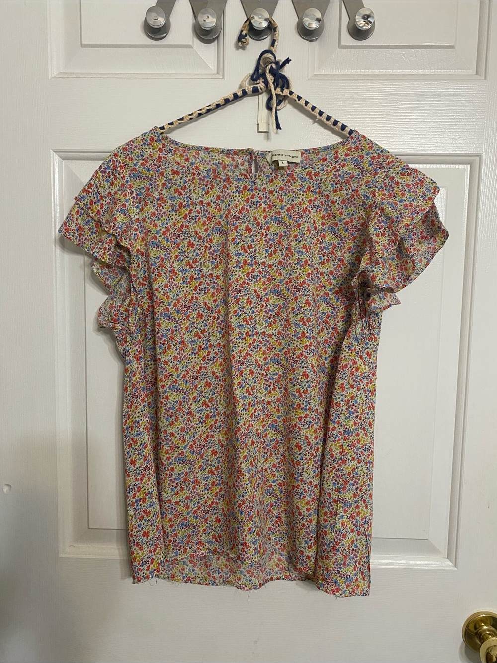Adrienne Vittadini Multicolor Floral Ruffle Sleeve Top